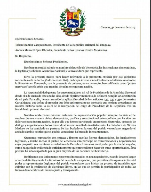 Guaidó responde a México: «no habrá diálogo para mantener a Maduro»