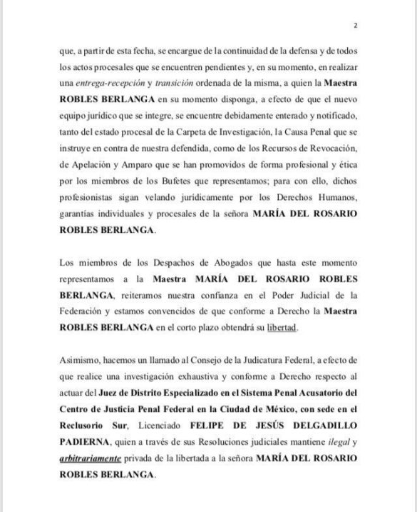 Por falta de dinero Rosario Robles termina relación con sus abogados