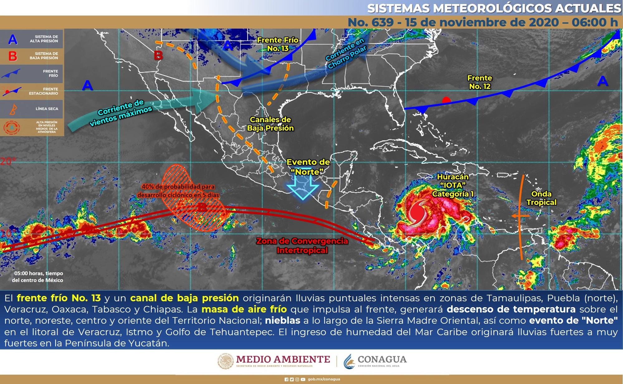 Frente frío 13 generará fuertes lluvias en 6 estados José Cárdenas