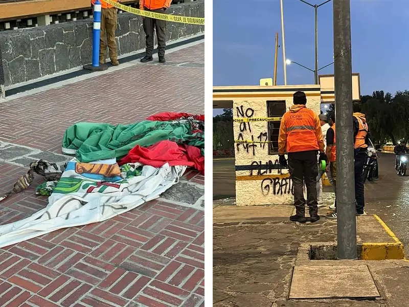 Encapuchados queman bandera de México y vandalizan la UNAM